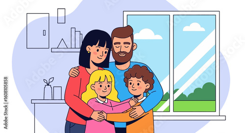 Happy family embracing, perfect for family-themed websites, blogs, or brochures.