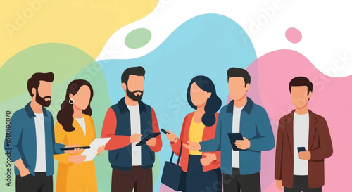 Diverse group of young professionals collaborating and using digital devices, ideal for website banners or business presentations.