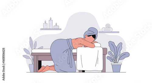 Relaxing Spa Day: Illustration of a woman enjoying a massage, perfect for wellness brochures or websites.