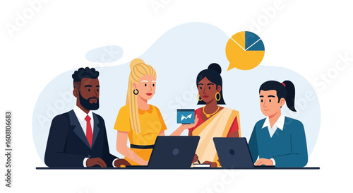 Diverse business team collaborating on project, perfect for website landing page or presentation.