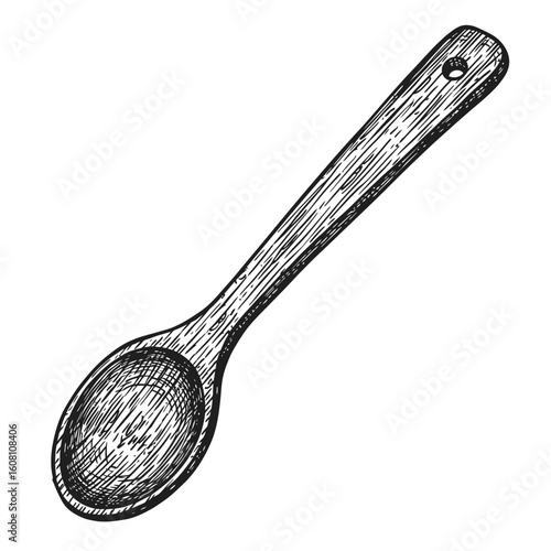 Vintage Wooden Spoon Engraving Isolated Vector Illustration