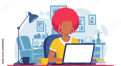 Woman working from home on laptop, perfect for remote work, freelance, or work-life balance articles.