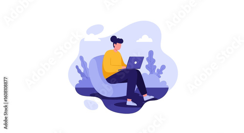 Person working on laptop outdoors, perfect for website banners, blog posts, or presentations about remote work.