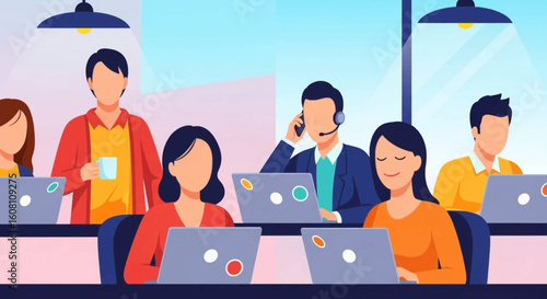 Diverse team of professionals working collaboratively in a modern office, ideal for websites and presentations showcasing teamwork and business success.