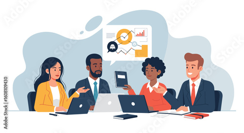 Diverse business team collaborating on a project, ideal for presentations and reports.