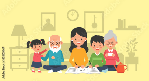 Happy multigenerational family spending quality time together at home. Perfect for family, home, and togetherness concepts.