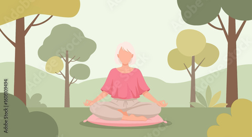 Woman meditating in nature: Perfect for wellness websites, yoga studios, and mindfulness apps.