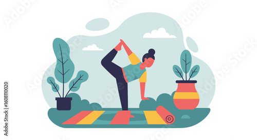 Woman practicing yoga outdoors, perfect for wellness websites and brochures.