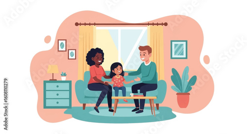 Happy family spending time together at home, perfect for family blogs, websites, and brochures.