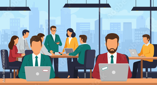 Diverse team of business professionals working collaboratively in a modern office setting, ideal for website banners or marketing materials.