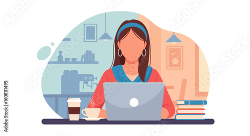 Woman working on laptop in a cafe, perfect for blog posts about remote work or coffee shop culture.