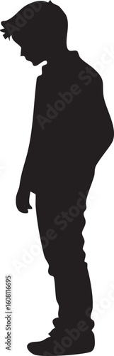Depressed Little Boy Silhouette Isolated 