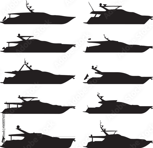 Luxury yachts silhouettes boat watercraft