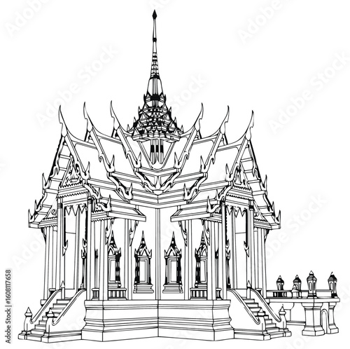Drawings 2d Thai pavilion painting exercises vector format