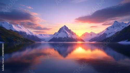 Serene mountain lake at sunset with stunning reflections