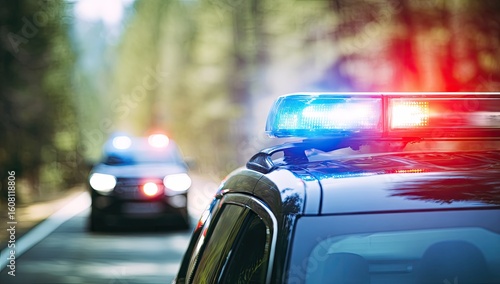 Police car flashing lights on a road (1)