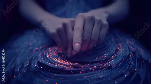Woman's Hands Touching Glowing Spiral