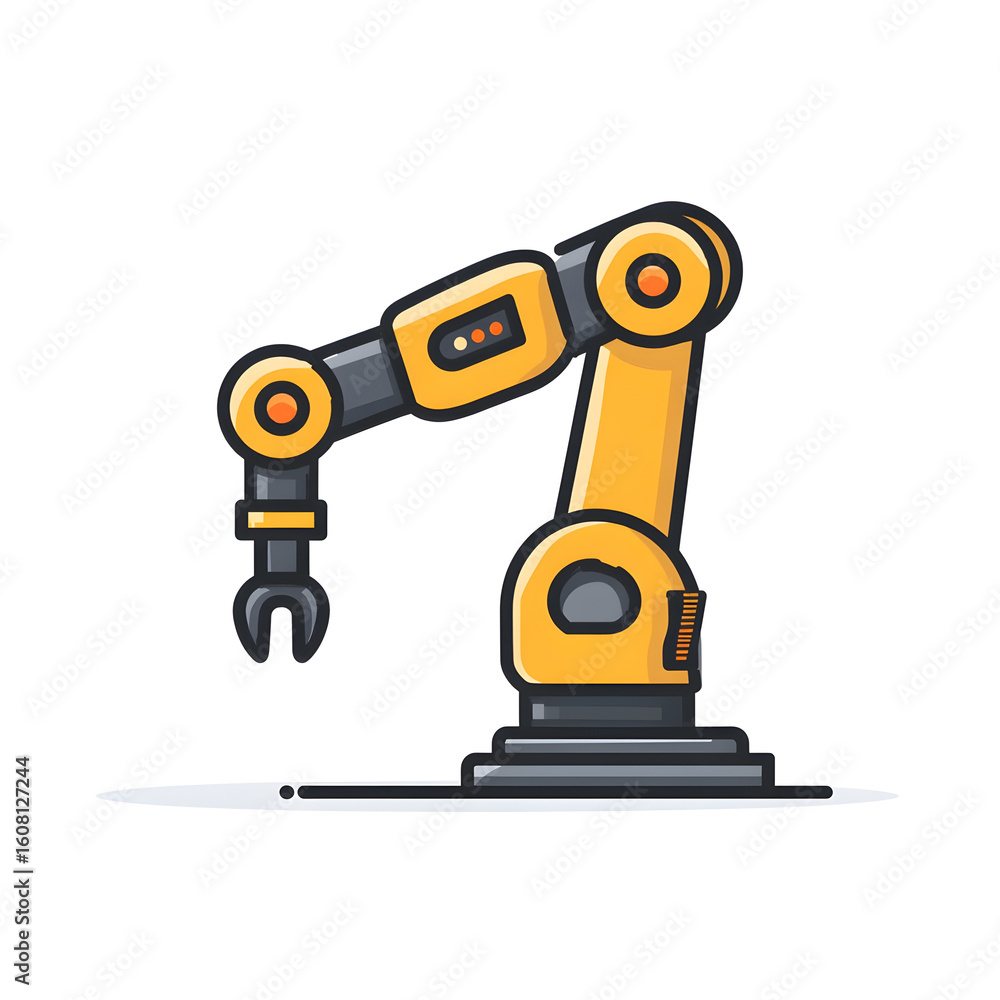 Fototapeta premium Orange industrial robotic arm used for automation in manufacturing lines.