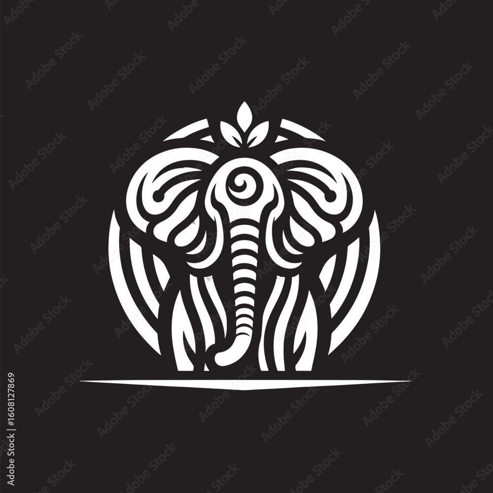 Naklejka premium Elephant head vector icon on black background. Elephant head vector icon