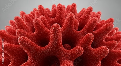 Spiky red abstract 3D object resembling coral or virus