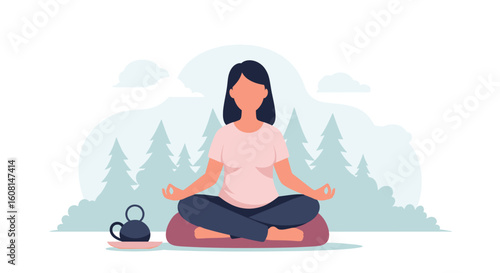 Woman meditating in nature, perfect for wellness websites, yoga studios, or mindfulness apps.
