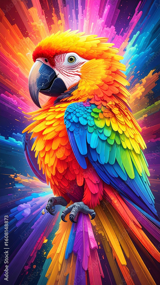 Obraz premium Vividly Colorful Abstract Caricature of a Parrot 111