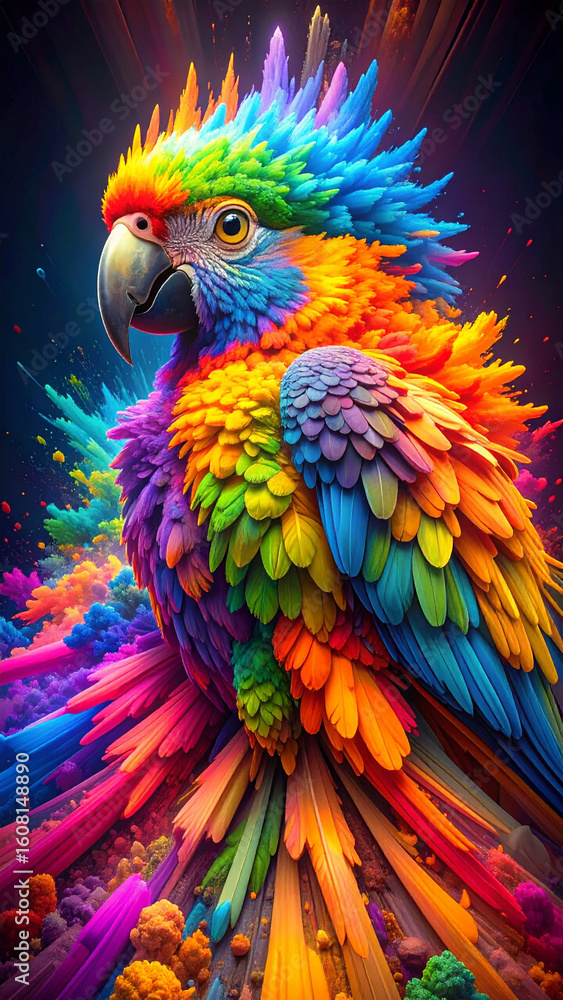 Obraz premium Vividly Colorful Abstract Caricature of a Parrot 112