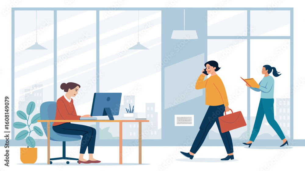 Fototapeta premium Modern Office Workers: Illustration for Business Websites and Brochures