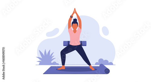 Woman doing yoga outdoors, perfect for wellness websites or brochures.