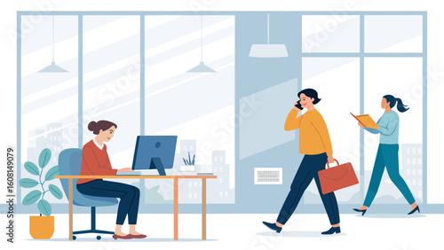 Modern Office Workers: Illustration for Business Websites and Brochures