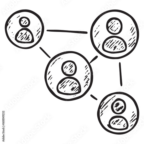 Hand-Drawn Connected People Network Sketch