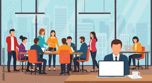 Diverse business team collaborating in a modern office, perfect for presentations or website banners.