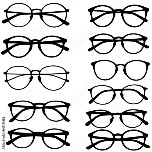 Collection of Detailed Glasses Silhouettes in Black and White