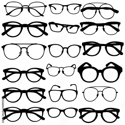 Collection of Detailed Glasses Silhouettes in Black and White
