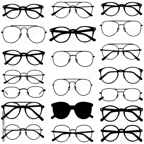 Collection of Detailed Glasses Silhouettes in Black and White