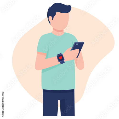 young man with mobile phone to check health tracker