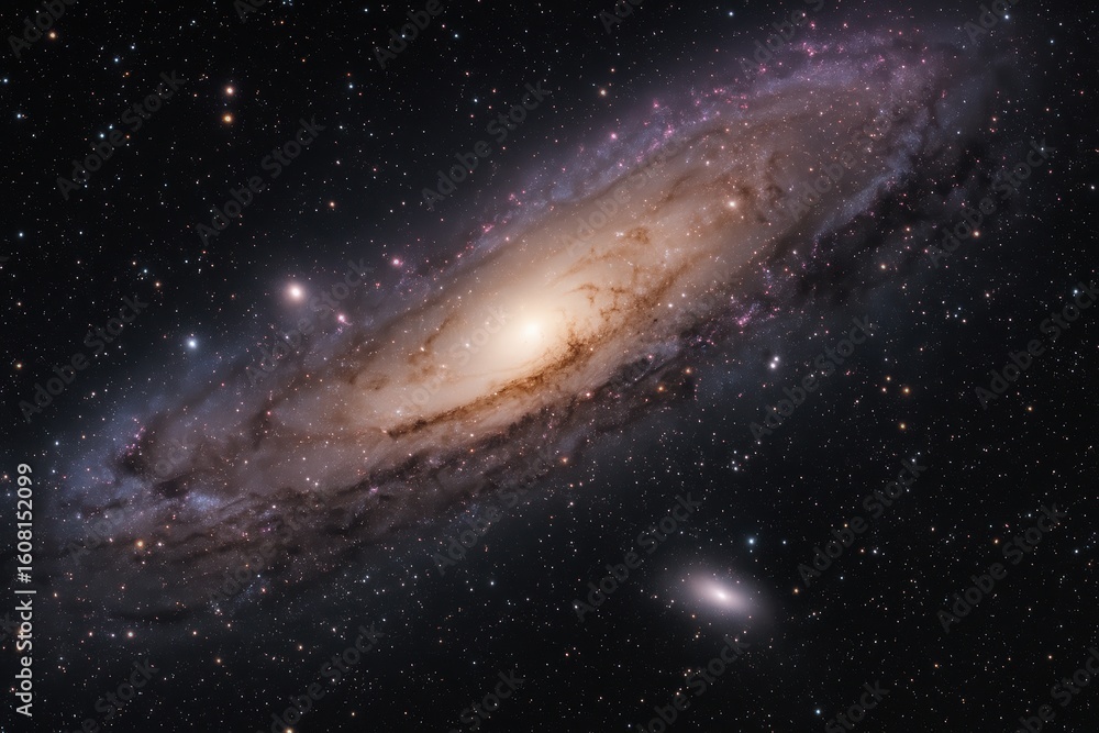 Fototapeta premium Spectacular Andromeda Galaxy Spiral Arms with Cosmic Dust Clouds and Stellar Formation Regions