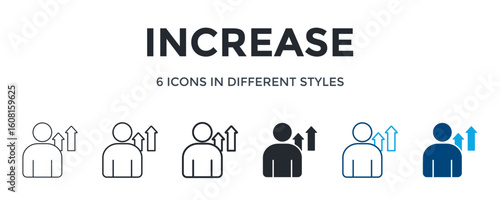 Increase Icon In Different Style Vector Illustration. Designed In Thin Line, Regular Line, Bold Line, Glyph, Color Line, And Color Glyph Style Can Be Used For Web