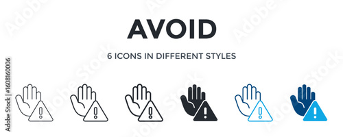 Avoid Icon In Different Style Vector Illustration. Designed In Thin Line, Regular Line, Bold Line, Glyph, Color Line, And Color Glyph Style Can Be Used For Web