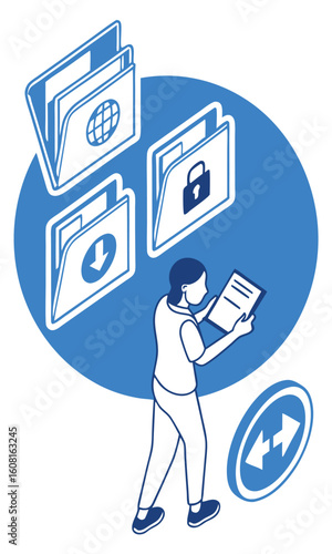 Person reviews files technology illustration