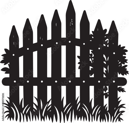 rustic wooden picket fence logo, rustic wooden picket fence silhouette vector icon