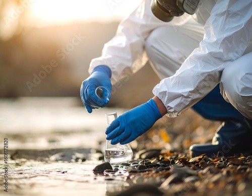 Scientist testing river water