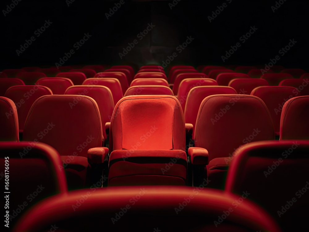 Fototapeta premium Empty movie theater. Rows of red seats