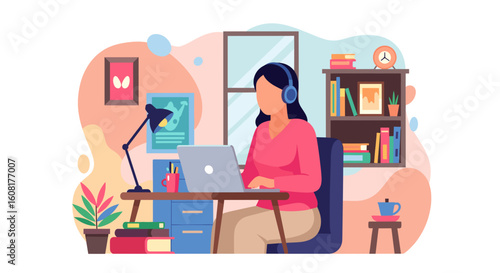 Woman working from home on laptop, perfect for blogs about remote work, freelance, or work-life balance.