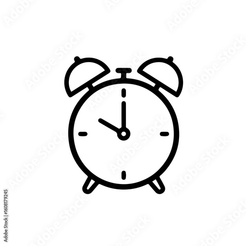 Simple Black Line Art Alarm Clock Illustration
