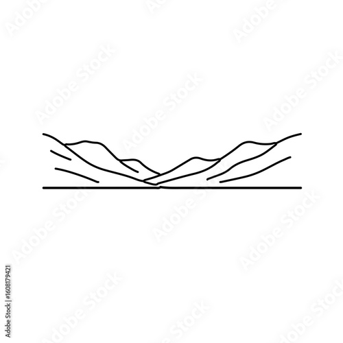 Simple Black Line Art Depicting a Mountainous Landscape Scene