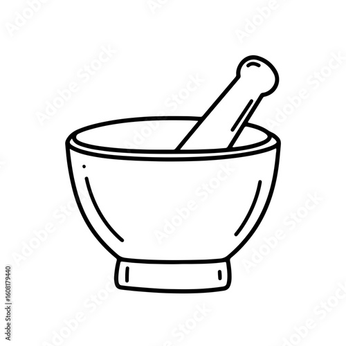Simple Black and White Mortar and Pestle for Culinary or Medicinal Use