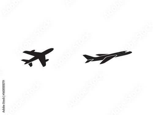 Two Simple Airplane Silhouettes Against a White Background