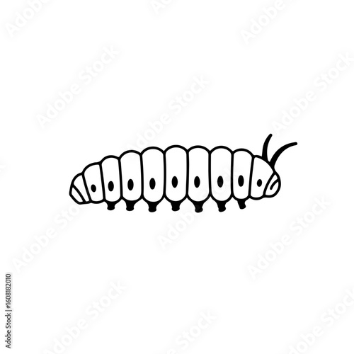 Simple Black and White Line Art Illustration of a Caterpillar