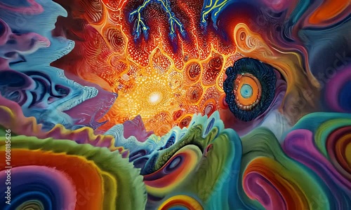 Psychedelic Abstract Art: Dreamlike Landscape with Vibrant Colors